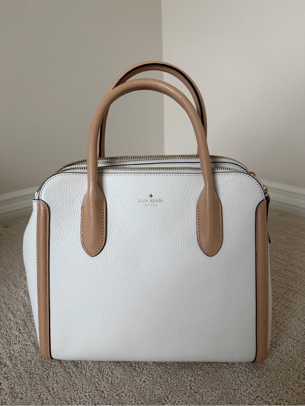 kate spade White and Tan Pebbled Leather Satchel - Picture 2 of 8